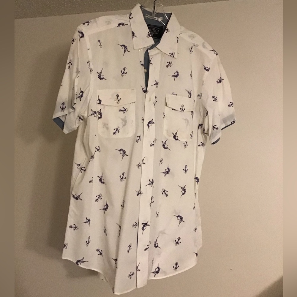 Nautica Beach Sailing Fishing Button Down Short Sleeve Shirt
